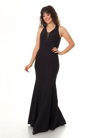 4684 KREP YAKASI ÇAPRAZ BALIK UZUN ABİYE