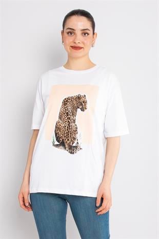 4794 Taşlı Aslanlı Desen Bsiklet Yaka Kısa Kol Tshirt