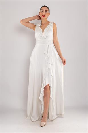 482 Beli Drape Eteği Valon Jakar Uzun Abiye Elbise