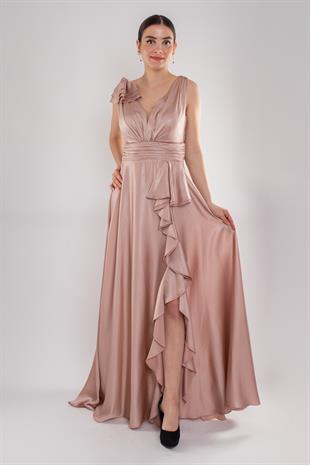 482 Beli Drape Eteği Valon Jakar Uzun Abiye Elbise