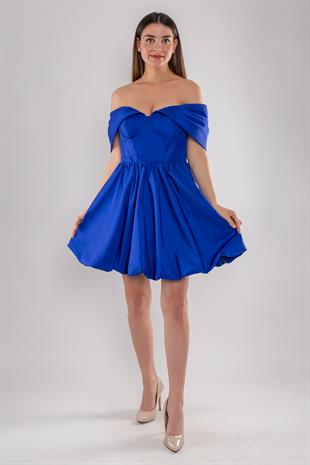 491 Balon Etek Kol Detay Mini Elbise