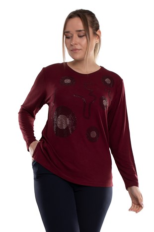 5003 Büyük Beden Taş Baskı Daire Desen Viscon Kadın Bluz