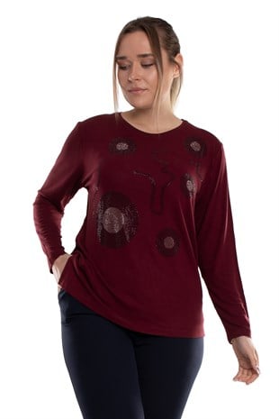 5003 Büyük Beden Taş Baskı Daire Desen Viscon Kadın Bluz