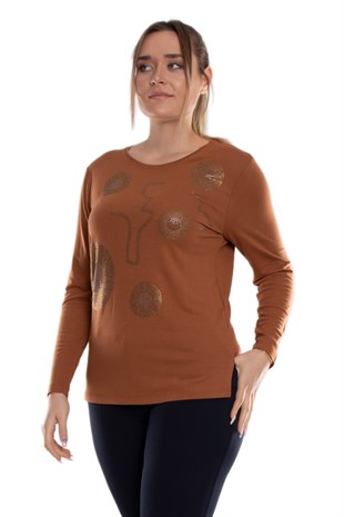 5003 Büyük Beden Taş Baskı Daire Desen Viscon Kadın Bluz