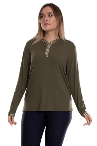 5020 Büyük Beden Vyaka Kazayağı Detay Viscon Kadın Bluz