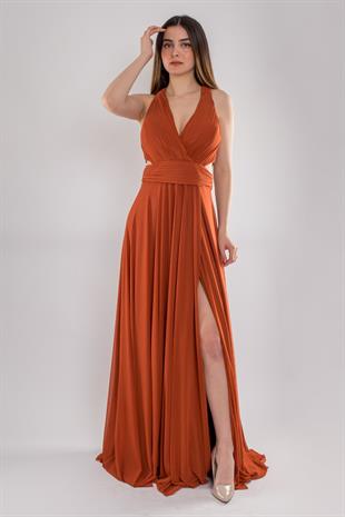 5021 Beli Drapeli Gögsü Pliseli Jessica Uzun Tül Elbise