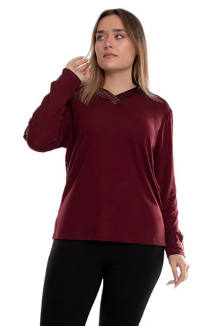 5022 Büyük Beden Vyaka Omuz Kol Kazayağı Desen Viscon Kadın Bluz