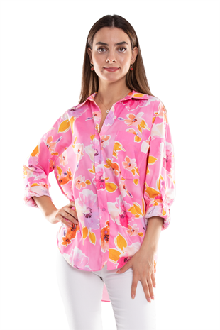 50614 Truvakar Kol Katlamalı Çiçek Desen Gömlek