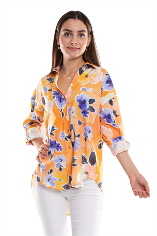 50614 Truvakar Kol Katlamalı Çiçek Desen Gömlek