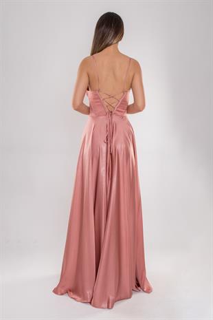 5083 İp Askı Beli Balen Laklı Kloş Uzun Elbise