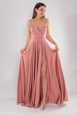 5083 İp Askı Beli Balen Laklı Kloş Uzun Elbise