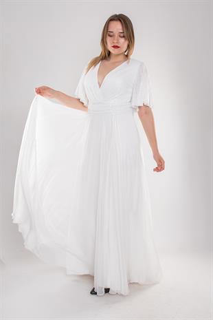 5093 Büyük Beden Kruvaze Yaka Pulpayet Uzun Elbise