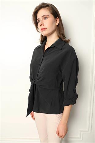 50957 Önden Büzgü Detay Modal Gömlek