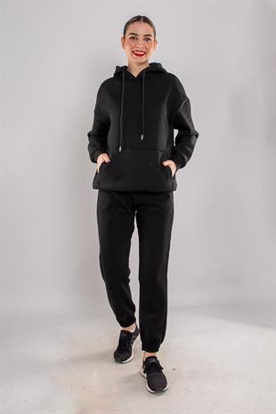 5100 Kapüşonlu Kanguru Cep İçi Şardonlu Eşofman Takımı