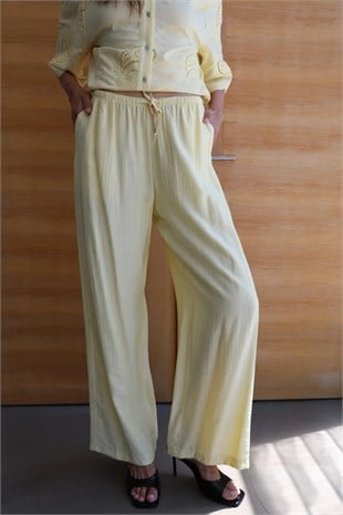 51048-71520 Dantel Nakışlı Tencel Gömlek Bol Paça Pantolon Takım