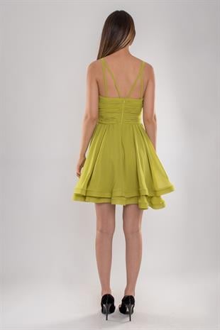 513 Göğüs Drapeli Çan Etek Kısa Elbise