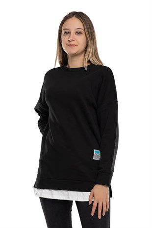 5152 Bisiklet Yaka Eteği Renkli Reglan Kol Sweat