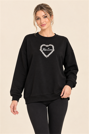 5521 Kalpli MiuMiu Taşlı Bisiklet Yaka Sweat