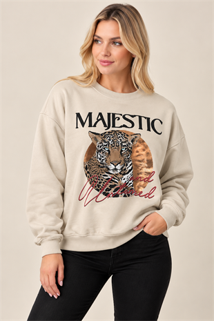 5531 Majectic Kaplan Baskılı Bisiklet Yaka Sweat