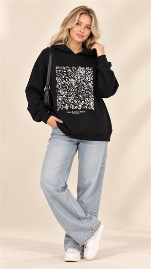 5603 Kapüşonlu Taş Detay Şardonlu Sweat
