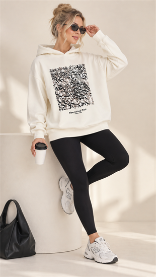5603 Kapüşonlu Taş Detay Şardonlu Sweat
