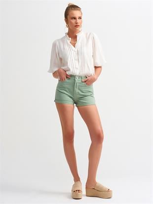 5807 Nervür Detay Balon Kol Gömlek