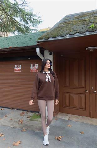 5819 Göz Baskılı Fular Detay Bisiklet Yaka Sweatshirt
