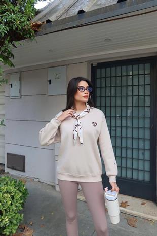 5819 Göz Baskılı Fular Detay Bisiklet Yaka Sweatshirt