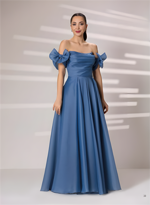 605 Organze Tül Takma Kol Degaje Straplez Uzun Nişanlık