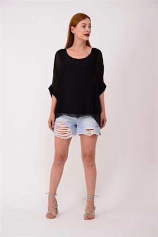 6061 Bağlama Detaylı İpek Bluz