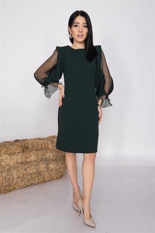 60627 Kolları Organze Tül Krep Elbise