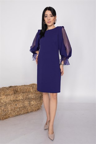 60627 Kolları Organze Tül Krep Elbise