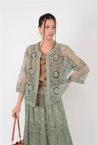 60911 Dantelli Çiçekli Ceket