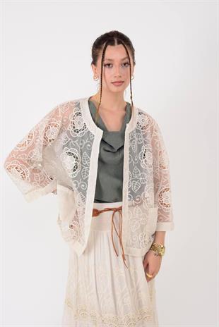 60911 Dantelli Çiçekli Ceket
