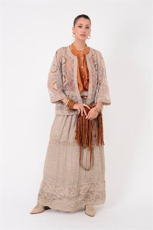 60911 Dantelli Çiçekli Ceket