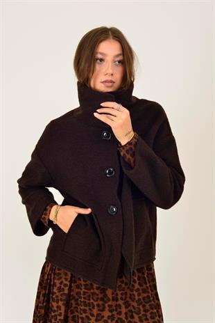 60940 Asimetrik Düğmeli Keçe Kaban