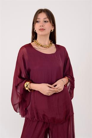 6115 Düz Desen Astarlı İpek Bluz