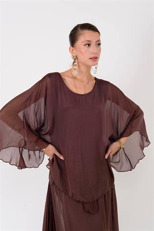 6115 Düz Desen Astarlı İpek Bluz