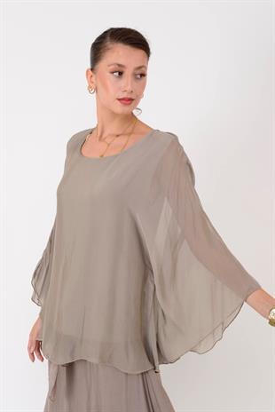 6115 Düz Desen Astarlı İpek Bluz