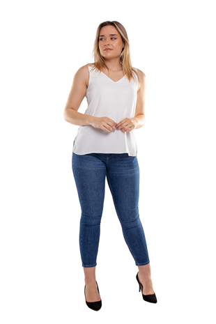 615 Büyük Beden Yüksekbel Likralı Kadın Kot Pantolon