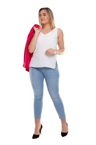 615 Büyük Beden Yüksekbel Likralı Kadın Kot Pantolon