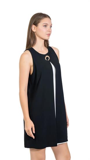 62002 Önü Kapaklı Broşlu Krep Elbise