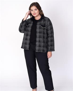 63030 Büyük Beden Tuvid Kareli Pullu İkili Takım