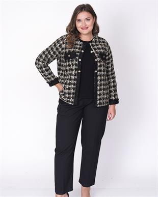 63035 Büyük Beden Tüvid Yakalı İkili Takım