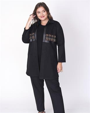 63241 Büyük Beden Nubuk Deri Detaylı İkili Tunik Takım