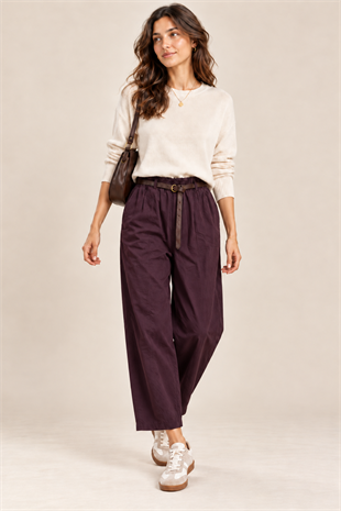 63386 Düz Kemerli Kanvas Pantolon