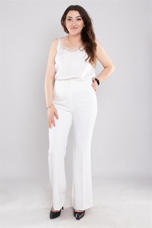 6386 Bel Yan Kalın Lastik İspanyol Paça Krep Pantolon