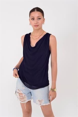 64967 Şal Yaka Sıfır Kol İpek Bluz