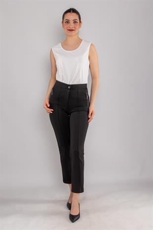 6510 Büyük Beden Dalgıç Kumaş Çimalı Cep Fermuarlı Pantolon