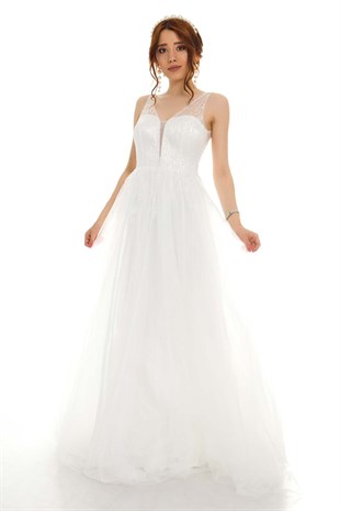 6871 İşlemeli Uzun Tül Nişanlık